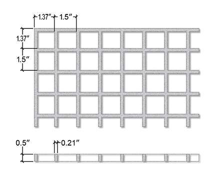 Molded Square Mesh Fiberglass Section View - 1/2 Inch Deep x 1 1/2 Inches